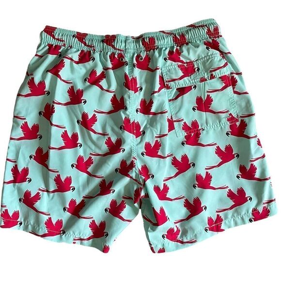 TOM & Teddy Red Parrot Print Swim Trunks Mens XL - Picture 3 of 7